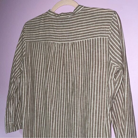 Tahari S Dress Linen Blend Mini Taupe Pinstripe Lagenlook - Picture 8 of 9